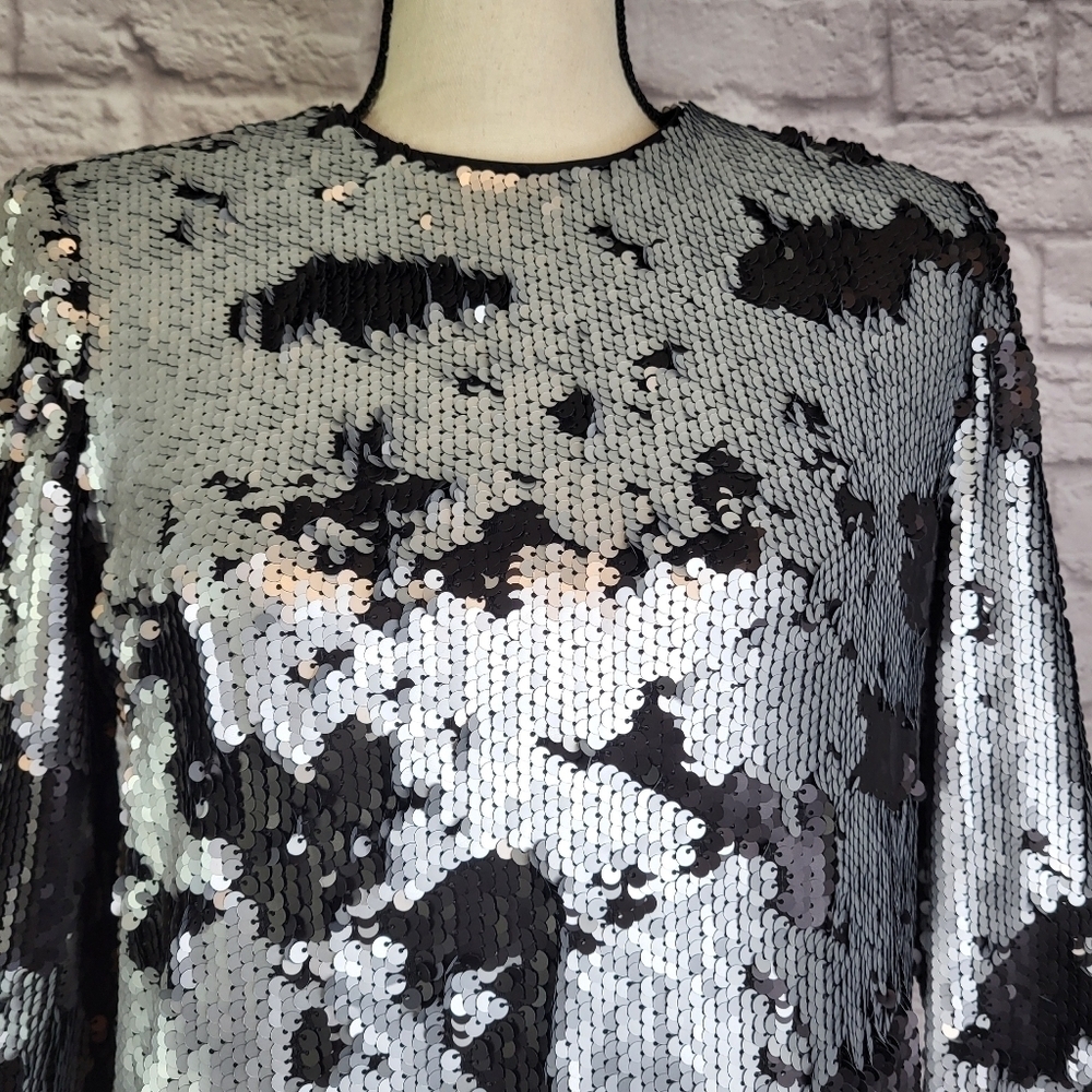 Elizabeth and James Revolve Danya black silver sequins 3/4 sleeve dress size XS - Picture 4 of 12